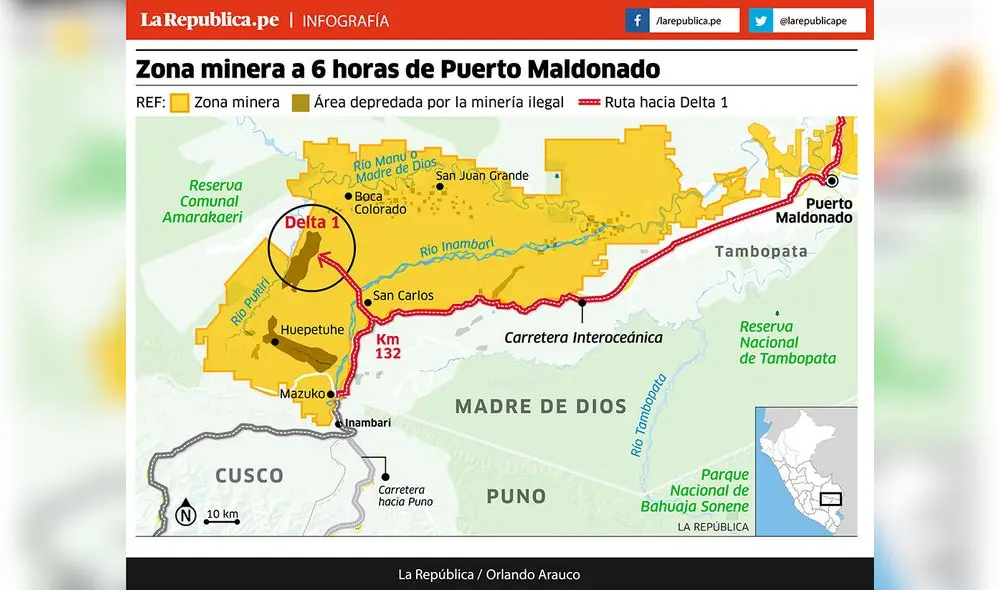 Zona minera a 6 horas de Puerto Maldonado