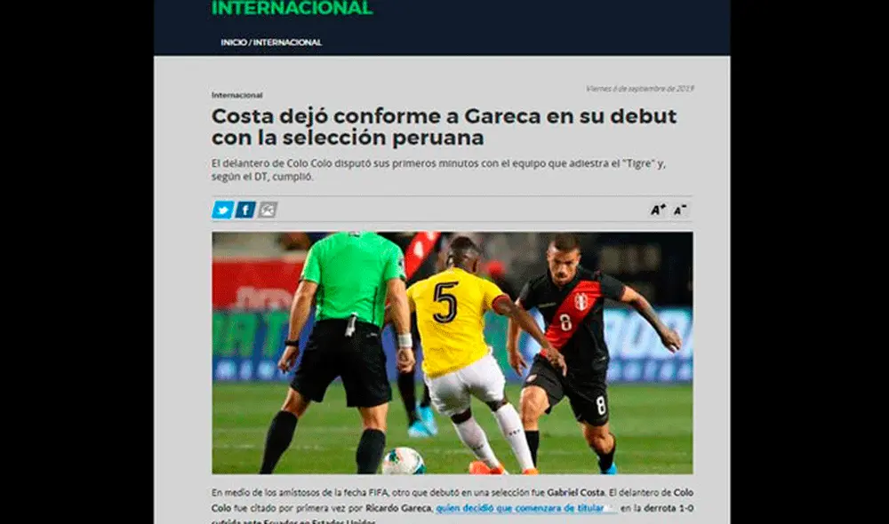 Debut de Gabriel Costa con la selección peruana fue noticia en Chile. Debut de Gabriel Costa con la selección peruana fue noticia en Chile.
