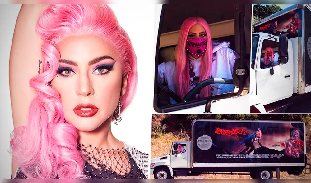 Lady Gaga promocionada el lanzamiento de su álbum Chromatica repartiendo sus discos en un camión