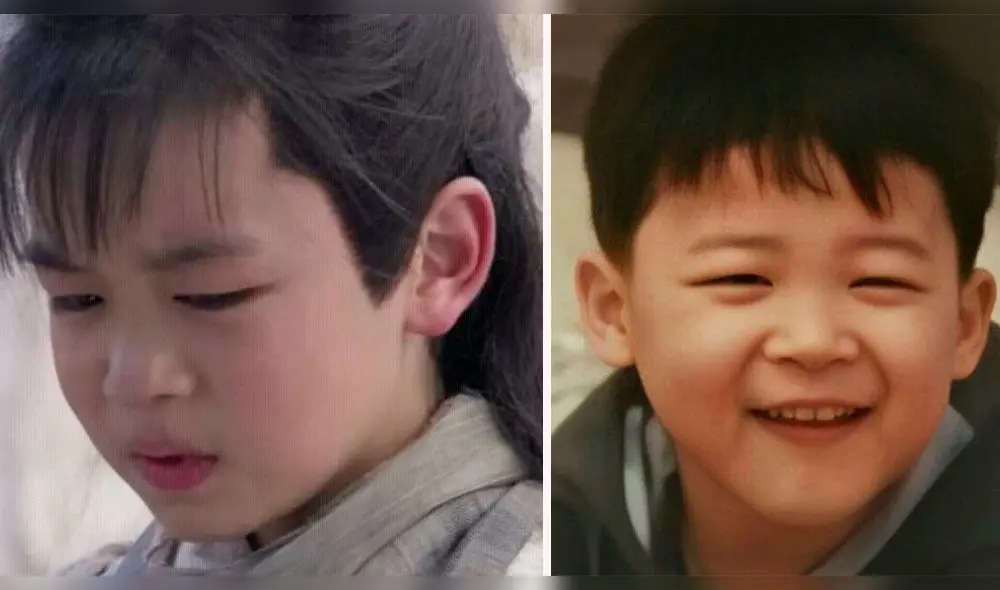A la izq. el niño actor Han Hao Lin. A la derecha una foto de infancia de Jimin.