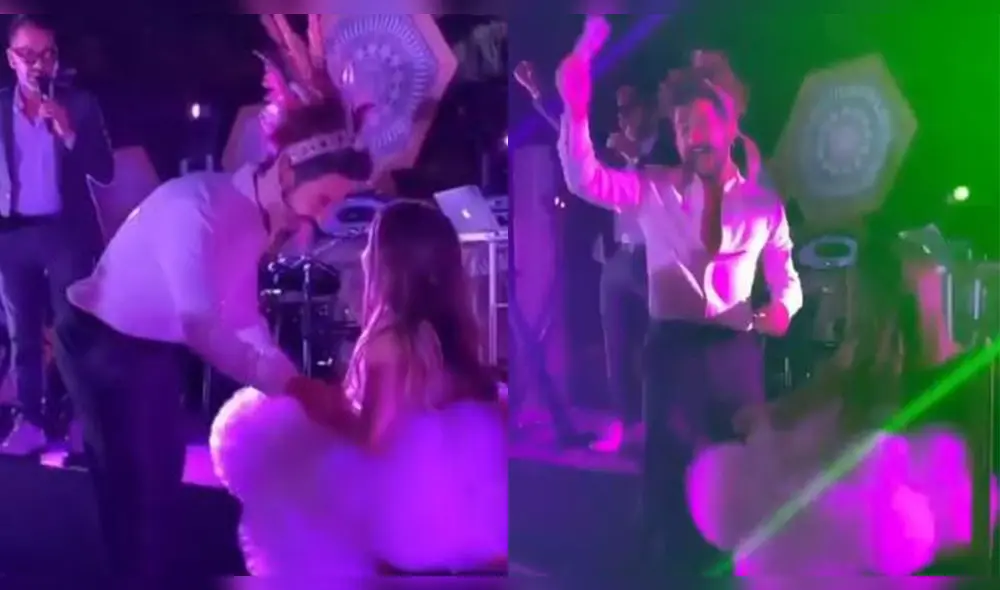 La pareja decidió incluir el tradicional ritual en su fiesta y pasaron un incómodo momento frente a Ricardo Montaner. (Foto: Composición)