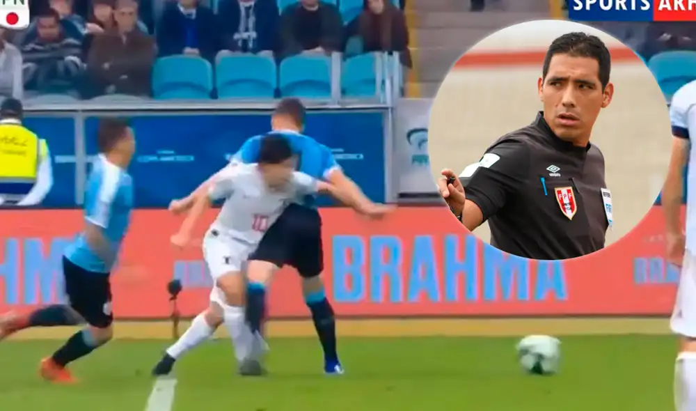 Diego Haro criticado por no hacer el uso del VAR en polémica jugada del Uruguay - Japón. | Foto: Composición LR Diego Haro criticado por no hacer el uso del VAR en polémica jugada del Uruguay - Japón. | Foto: Composición LR