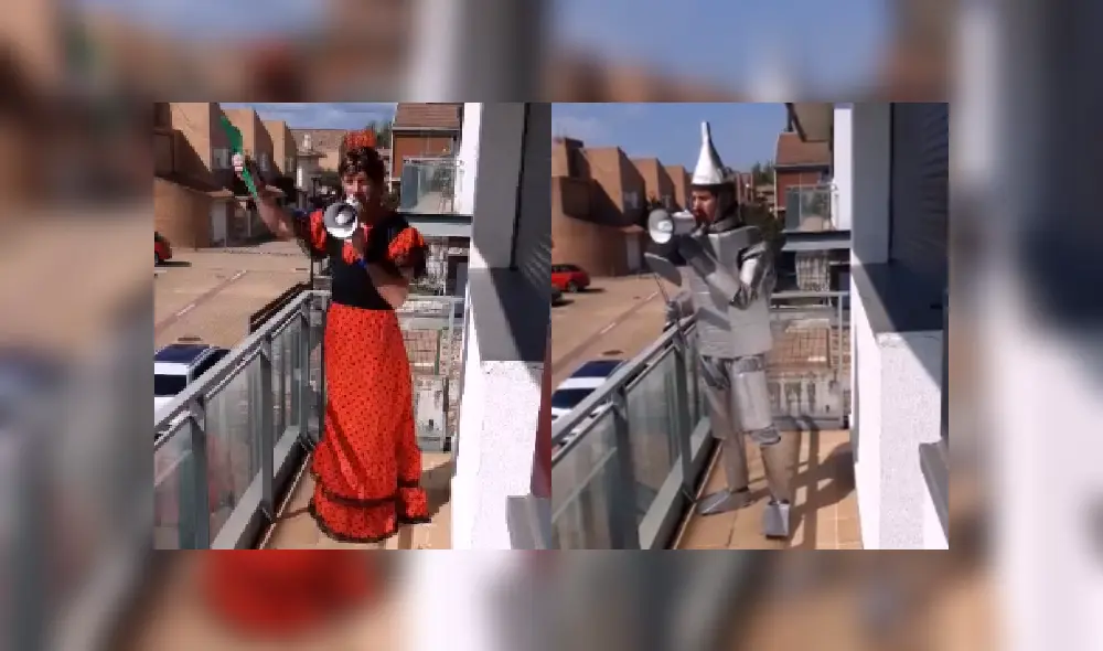 Hombre canta disfrazado desde su balcón para animar a sus vecinos en cuarentena [VIDEO]