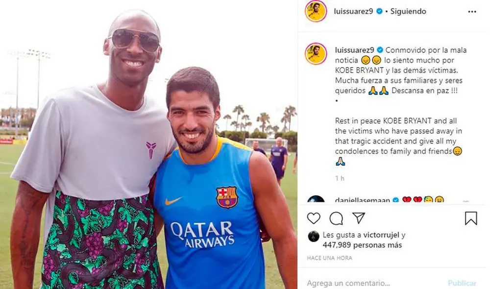 Estrellas del fútbol publican sentidos mensajes ante la muerte de Kobe Bryant. Foto: Instagram