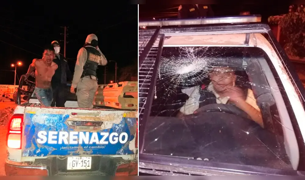 Sujeto rompe parabrisas de patrullero para evitar detención en Piura.