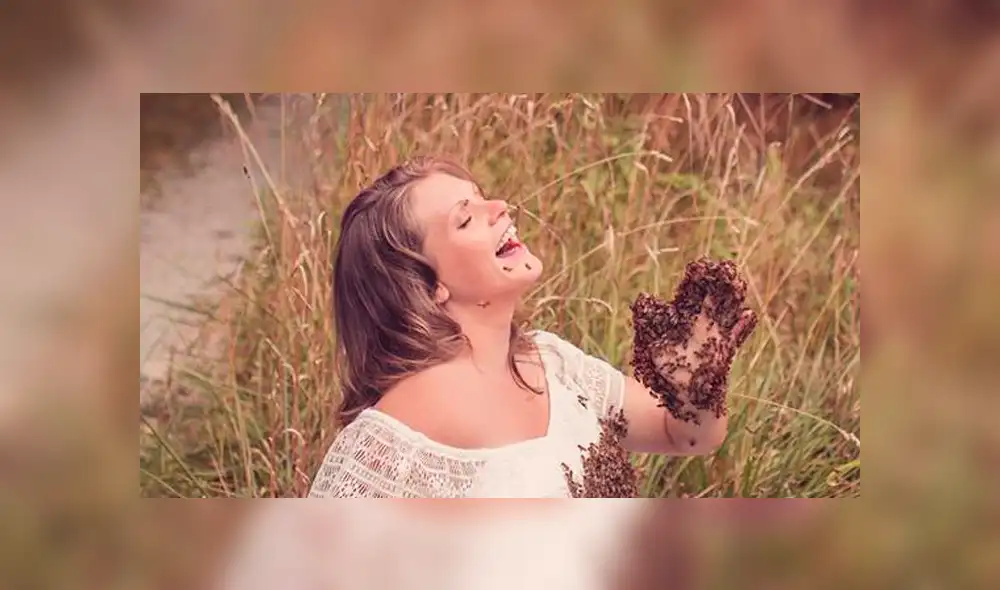 Facebook: polémica por embarazada que hizo sesión de fotos con miles de abejas sobre su vientre