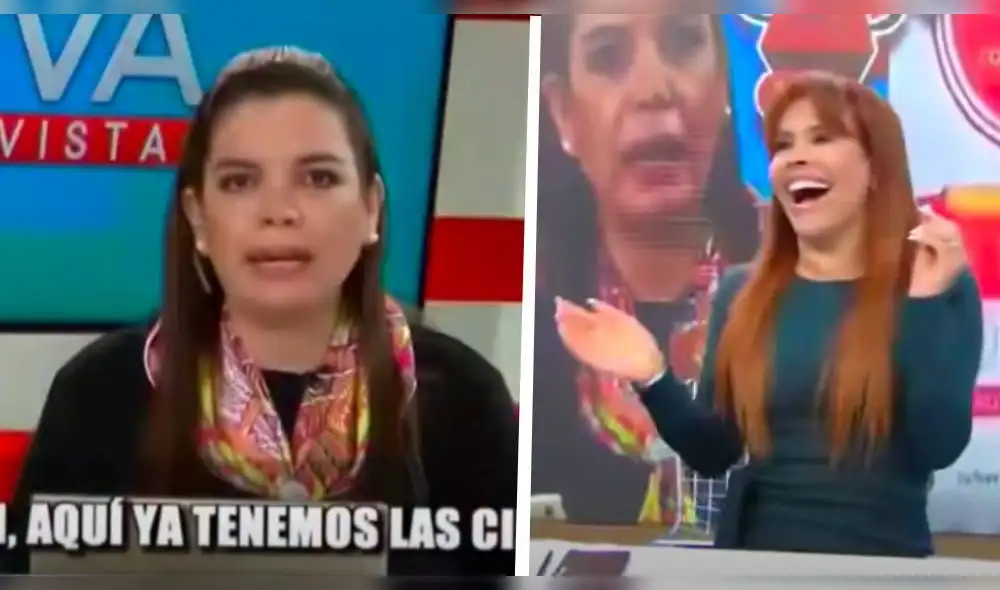 La conductora de espectáculos no pudo evitar referirse al tema y se burló del error de su colega.(Foto: Composición Captura ATV)