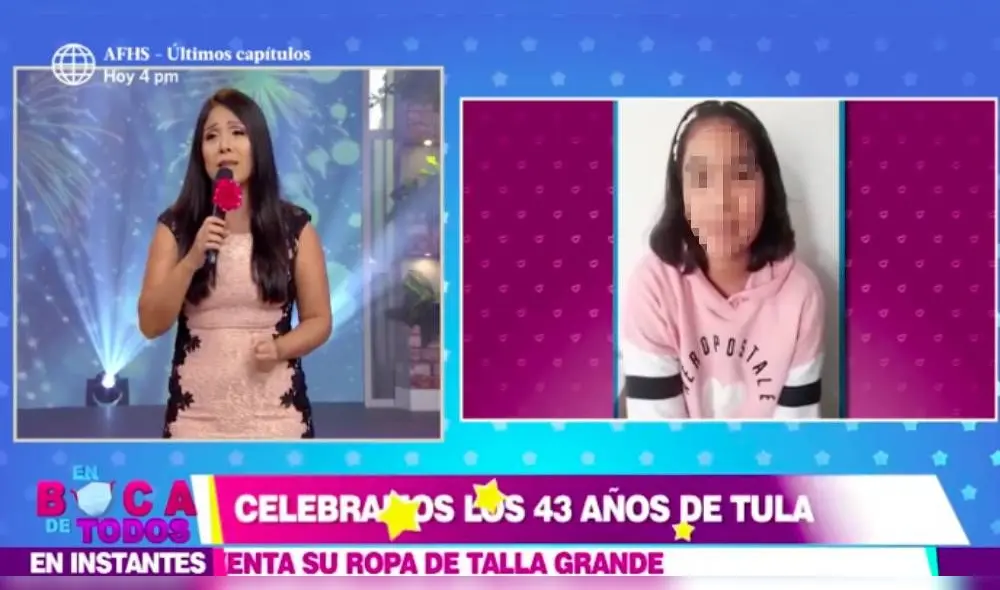 Tula Rodríguez trató de mantener la entereza para no preocupar a su heredera, pero terminó llorando en vivo. 
 (Foto: Captura América TV)