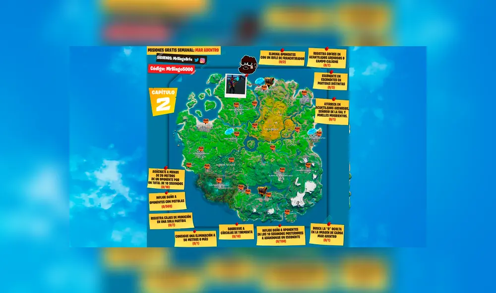 El mapa de la temporada 11 de Fortnite que necesitas para los desafíos de Mar Adentro del Capítulo 2.
