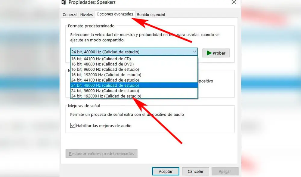 Windows ofrece diversas opciones para mejorar y ajustar el sonido a nuestro gusto. Foto: SoftZone