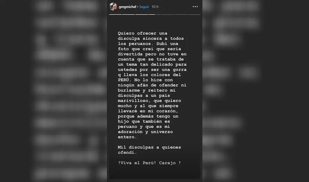 Greg Michel pide perdón a peruanos por colocar Escudo Nacional en su parte íntima
