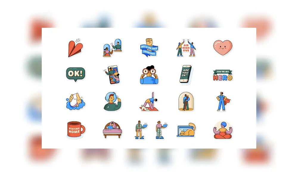 Los stickers están destinados a recordar a las personas que se laven las manos, mantengan la distancia o hagan ejercicio.
