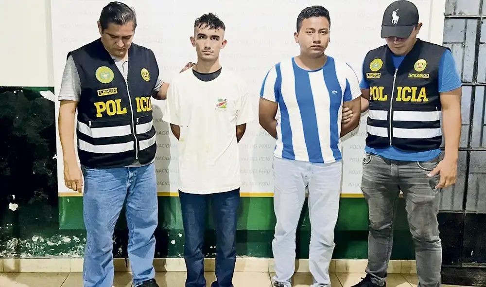 Asesinos. Moisés Ramos Gonzales (polo a rayas) contrató por 600 soles a Alexander Rodas Pachamora para que asesinara a Geraldine, la madre de su hijo. Foto: difusión Asesinos. Moisés Ramos Gonzales (polo a rayas) contrató por 600 soles a Alexander Rodas Pachamora para que asesinara a Geraldine, la madre de su hijo. Foto: difusión