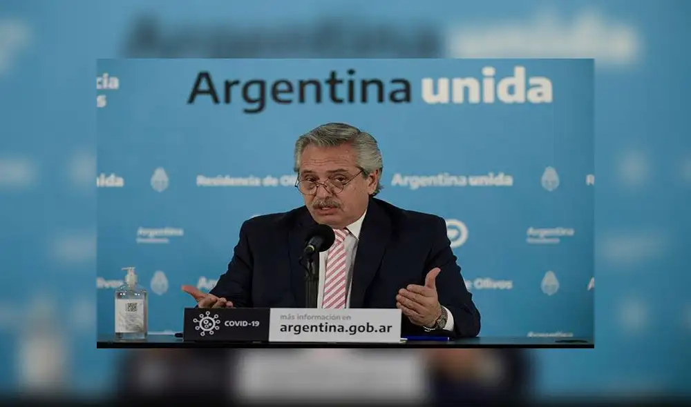 El presidente de Argentina, Alberto Fernández, durante una conferencia de prensa este miércoles en la Casa Presidencial Los Olivos, en Buenos Aires (Argentina). Foto: EFE