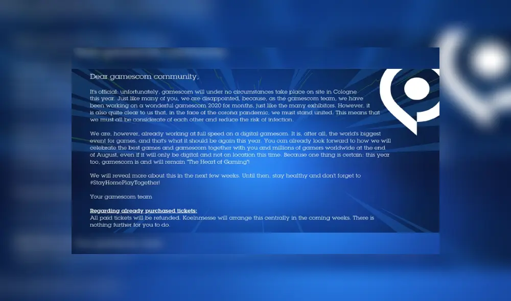 El anuncio se hizo tras la cancelación de todo evento con aglomeración de personas en Alemania hasta el 31 de agosto.