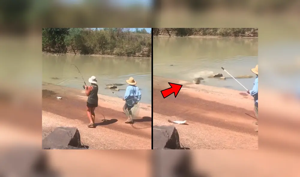 Los pescadores terminaron aterrados tras ver al depredador acercárse demasiado a ellos. Foto: captura Los pescadores terminaron aterrados tras ver al depredador acercárse demasiado a ellos. Foto: captura