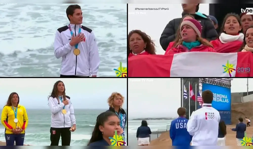 Juegos Panamericanos: premiación Piccolo Clemente, Daniella Rosas y Lucca Mesinas.