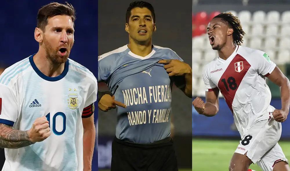 Lionel Messi, Luis Suárez y André Carrillo marcaron para sus selecciones en la primera fecha de las Eliminatorias. Composición: AFP