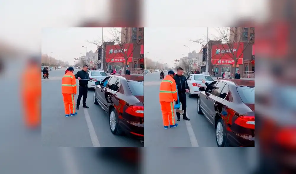 Facebook: La épica lección que este hombre y un obrero de limpieza le dieron a un mal conductor [VIDEO]