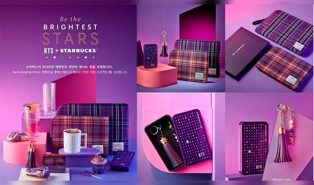 Ítems de edición limitada que forman parte de la colaboración BTS X Starbucks.