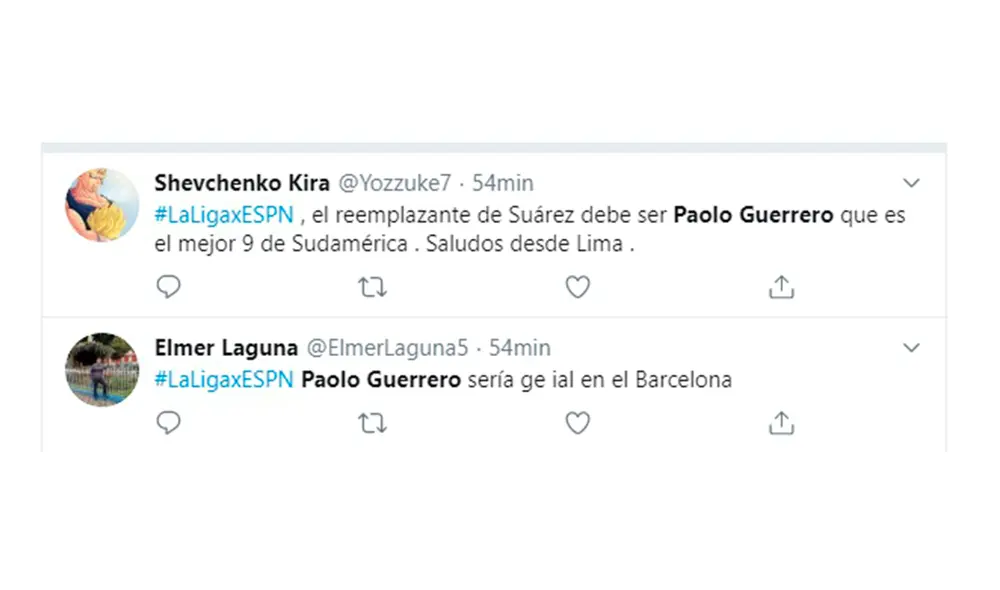 Paolo Guerrero: hinchas del Barcelona eligen al peruano como remplazo de Luis Suárez. Paolo Guerrero: hinchas del Barcelona eligen al peruano como remplazo de Luis Suárez.