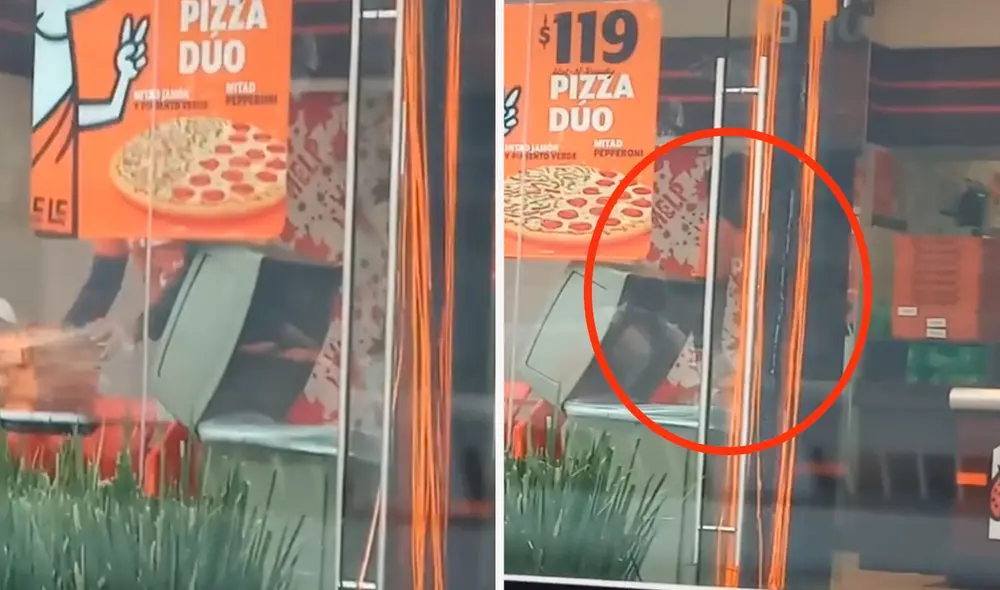 Después de sacar las cajas naranjas de los desperdicios, el empleado las puso una encima de otra sobre una mesa. Foto: composición LR/TikTok/@zaraly19