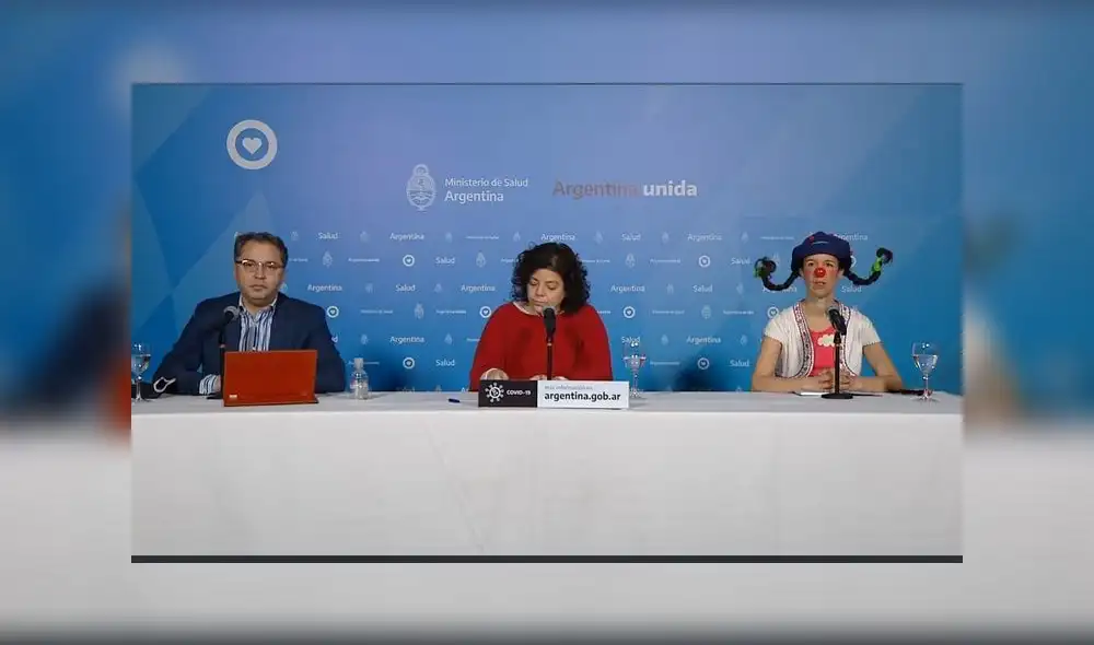 La payasa Filomena fue invitada al panel del informe diario de la situación del coronavirus en Argentina por le Día del Niño. (Foto: Internet)