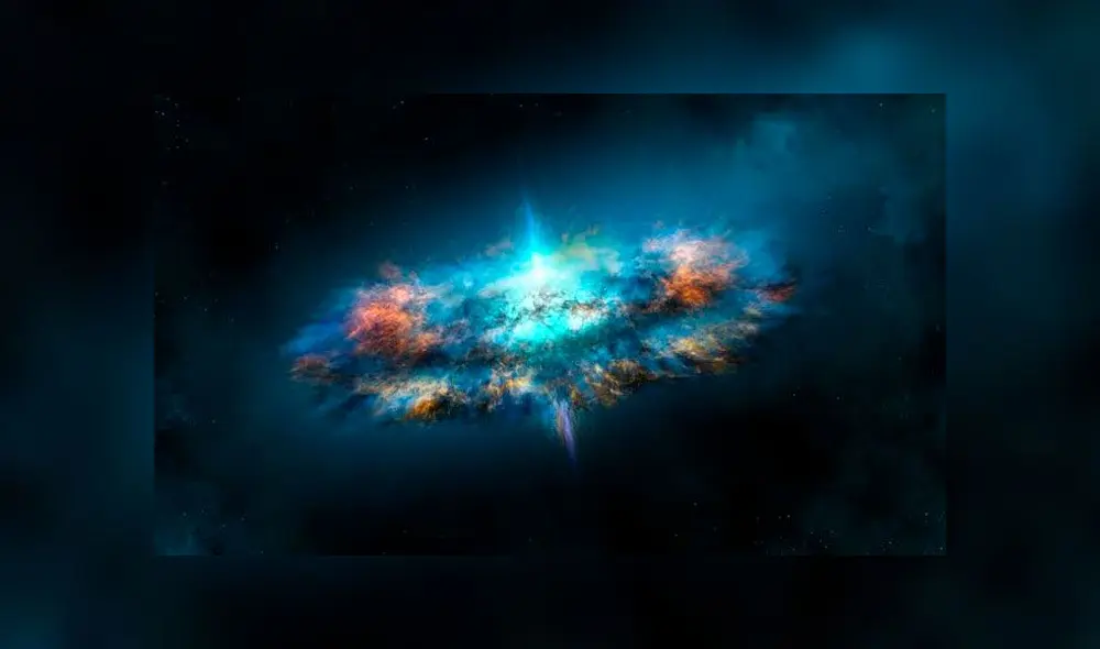 Dos estrellas de neutrones se fusionaron en una violenta colisión, lo que probablemente dio origen a un agujero negro. Impresión artística.