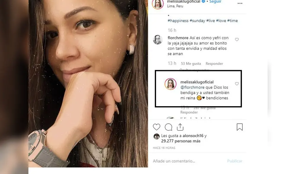 Melissa Klug y su respuesta provocadora sobre la relación de Yahaira Plasencia y Jefferson Farfán. Foto: Instagram