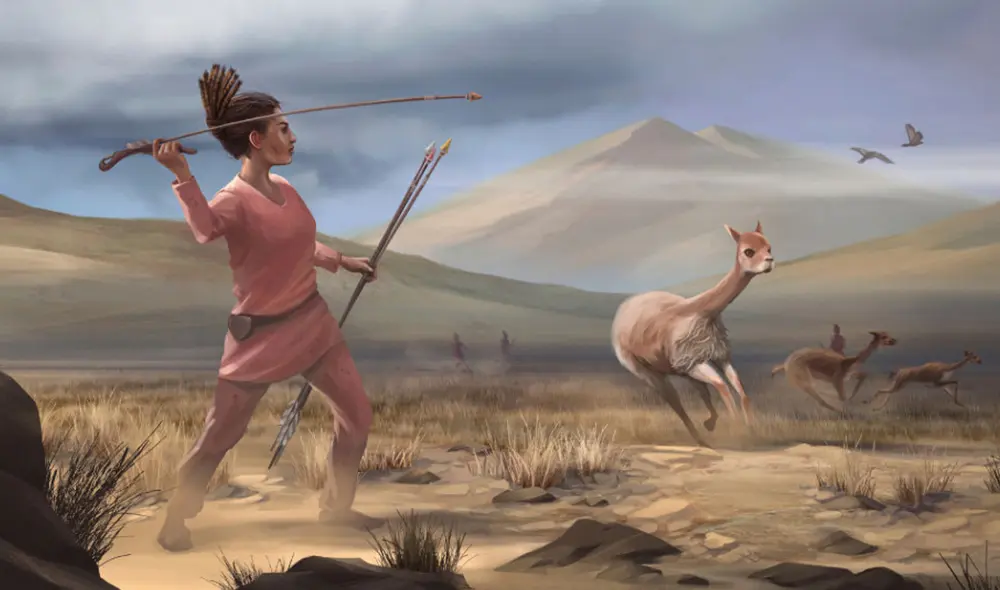 Representación de un artista de una cazadora en el altiplano andino del Perú. Créditos: UC Davis IET Academic Technology services