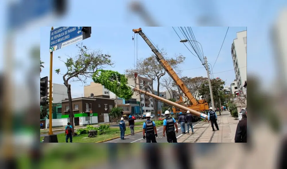 Desmontan antena instalada de forma ilegal. Créditos: Municipalidad de Miraflores.