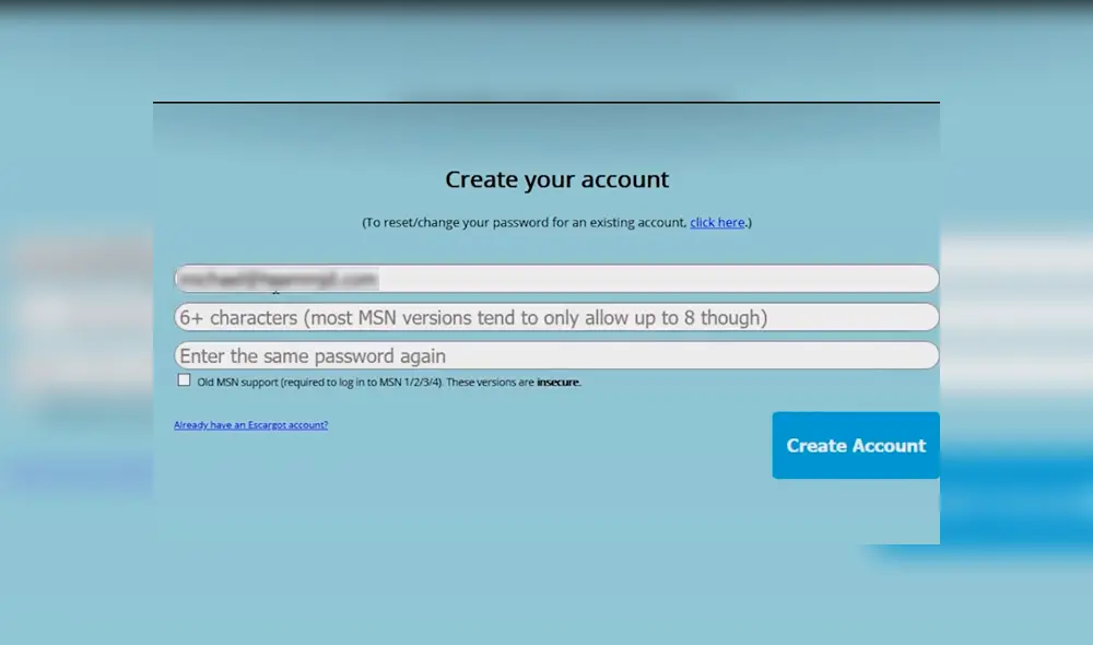 Crea una cuenta para usar con MSN Messenger, no tiene que ser una de Microsoft. Recomendamos no usar una personal (puedes crear otra solo para este propósito).