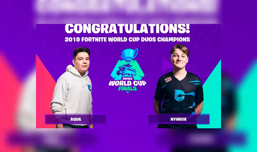 Aqua y Nyhrox ganan 3 millones de dólares en la final de dúos del Fortnite World Cup. Aqua y Nyhrox ganan 3 millones de dólares en la final de dúos del Fortnite World Cup.