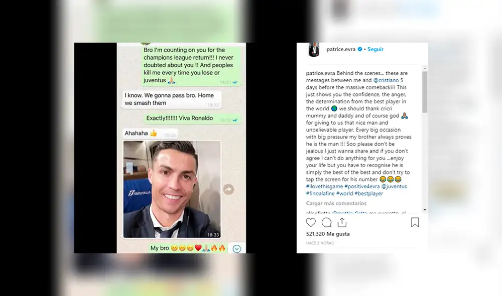 Evra revela íntima conversación que tuvo con Ronaldo antes de enfrentar al Atlético de Madrid