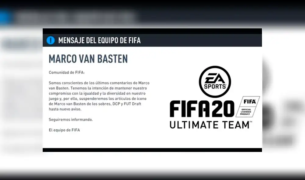 EA Sports confirmó el hecho con comunicado.