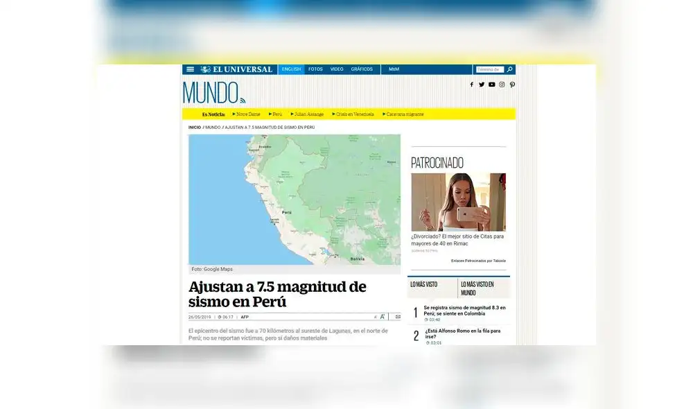 Así informaron los medios del mundo sobre el fuerte sismo que sacudió Perú
