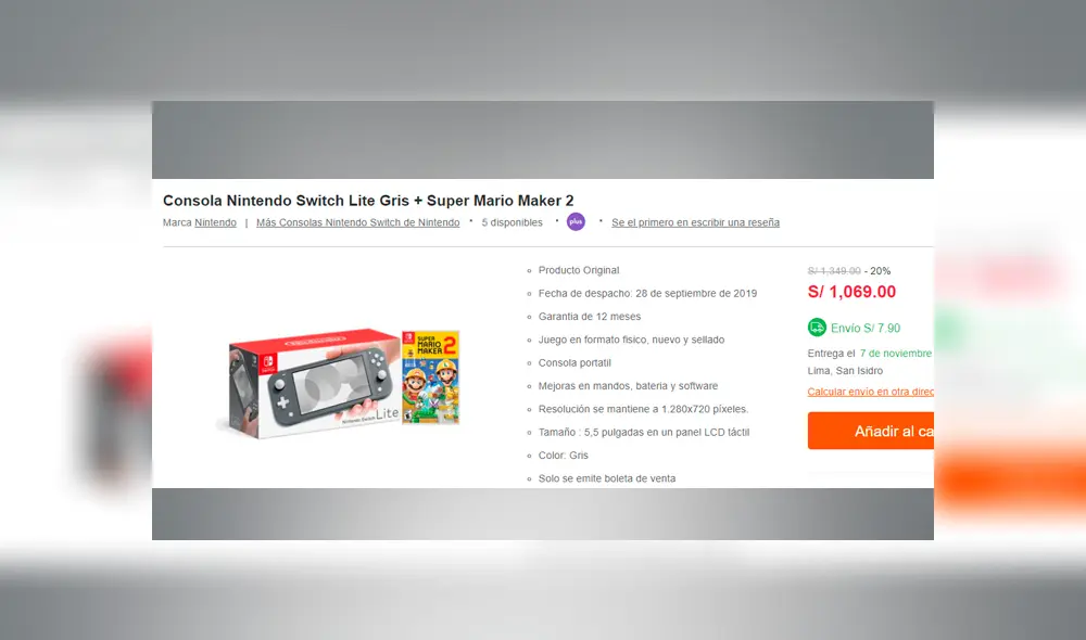Nintendo Switch Lite alcanza precios increíbles en Perú por los Cyber Days.