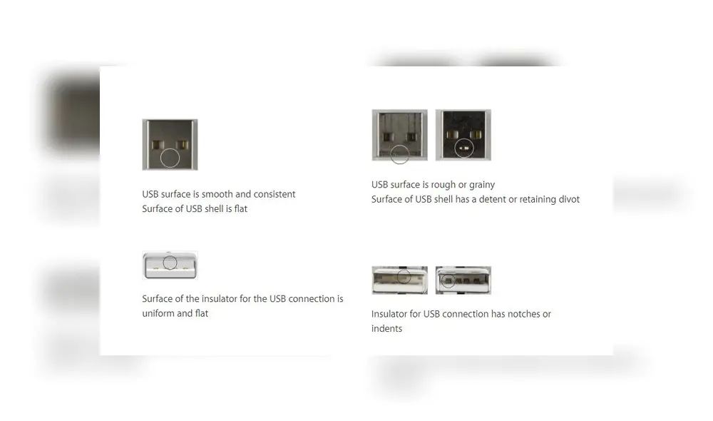 Desliza para ver las diferencias entre un cargador original de uno falso. Foto: Apple.