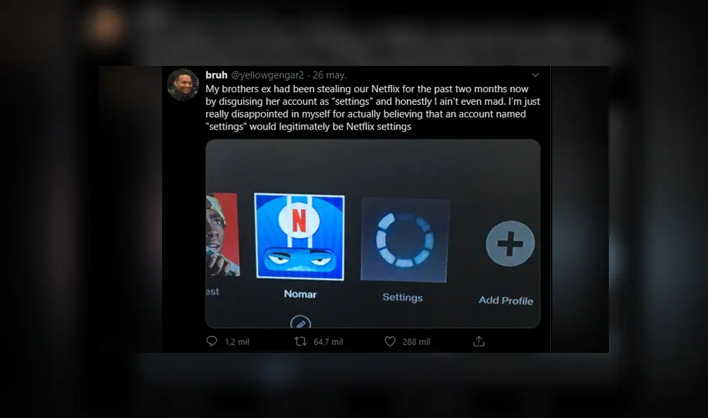 En Facebook se hizo viral la curiosa historia de un joven, el cual no se dio cuenta que su exnovia seguía usando su cuenta de Netflix. En Facebook se hizo viral la curiosa historia de un joven, el cual no se dio cuenta que su exnovia seguía usando su cuenta de Netflix.
