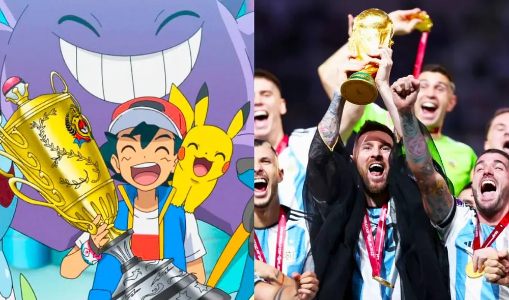 Ash Ketchum y Lionel Messi se convirtieron en campeones del mundo tanto en Qatar 2022, como en el Torneo Pokémon. Foto: composición/OLM/AFP