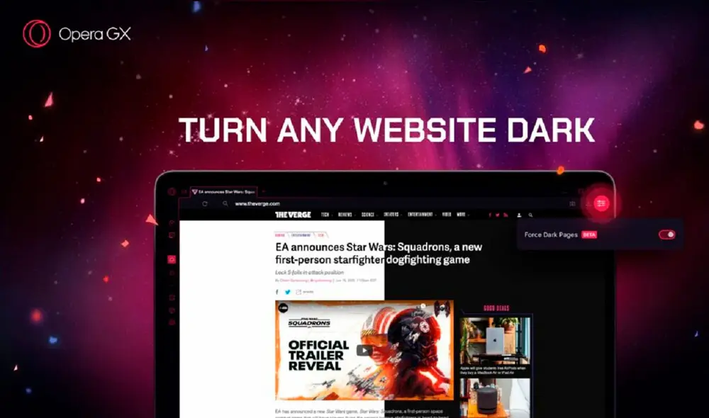 Estilos, temas y la posibilidad de activar un modo oscuro en cualquier página. Foto: Opera