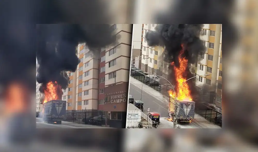 Incendio en Comas consume camión avícola | Créditos: difusión / URPI Incendio en Comas consume camión avícola | Créditos: difusión / URPI