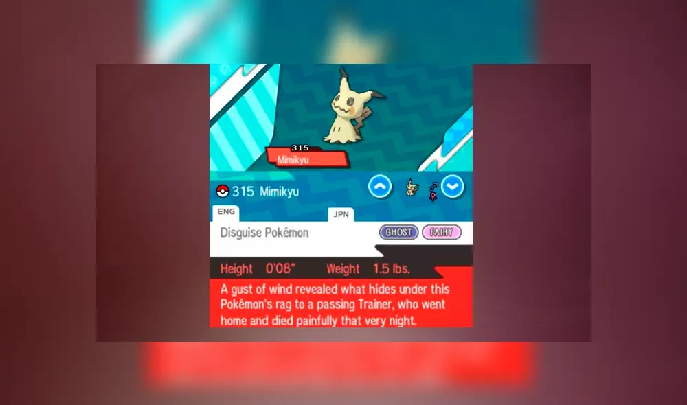 Entrada de Pokédex de Mimikyu Entrada de Pokédex de Mimikyu