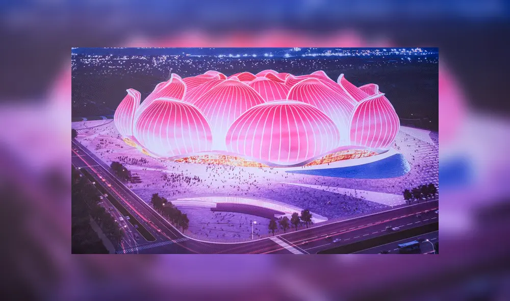 La obra en forma de loto se convertirá en un estadio de fútbol para el año 2022. Foto: AFP.