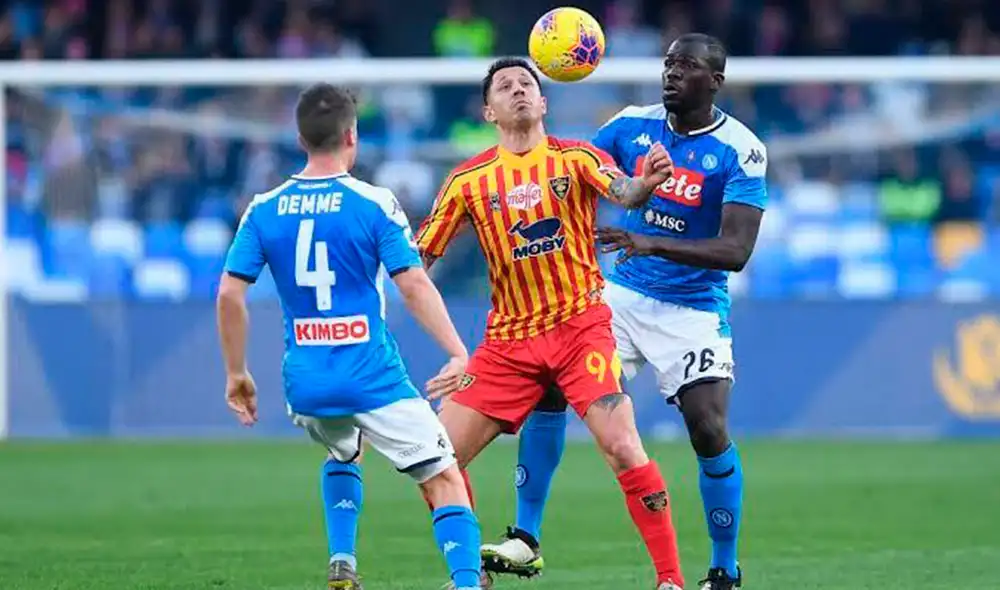 Gianluca Lapadula aportó con un doblete en en la victoria 3-2 del Lecce sobre Napoli. Foto: ESPN.