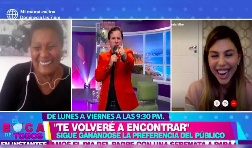 Durante la conversación hablaron sobre el éxito de la novela Te volveré a encontrar y también del próspero romance de la actriz. (Foto: Captura América TV)