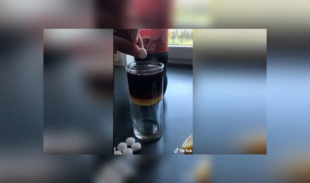 Desliza las imágenes para ver el increíble resultado de este experimento casero en que se juntaron Mentos con Coca Cola. Foto: TikTok Desliza las imágenes para ver el increíble resultado de este experimento casero en que se juntaron Mentos con Coca Cola. Foto: TikTok