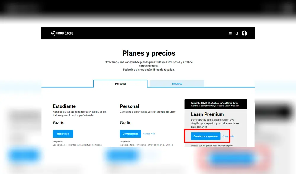 Sigue los pasos para descargar Unity con el curso "Unity Learn Premium" gratis.