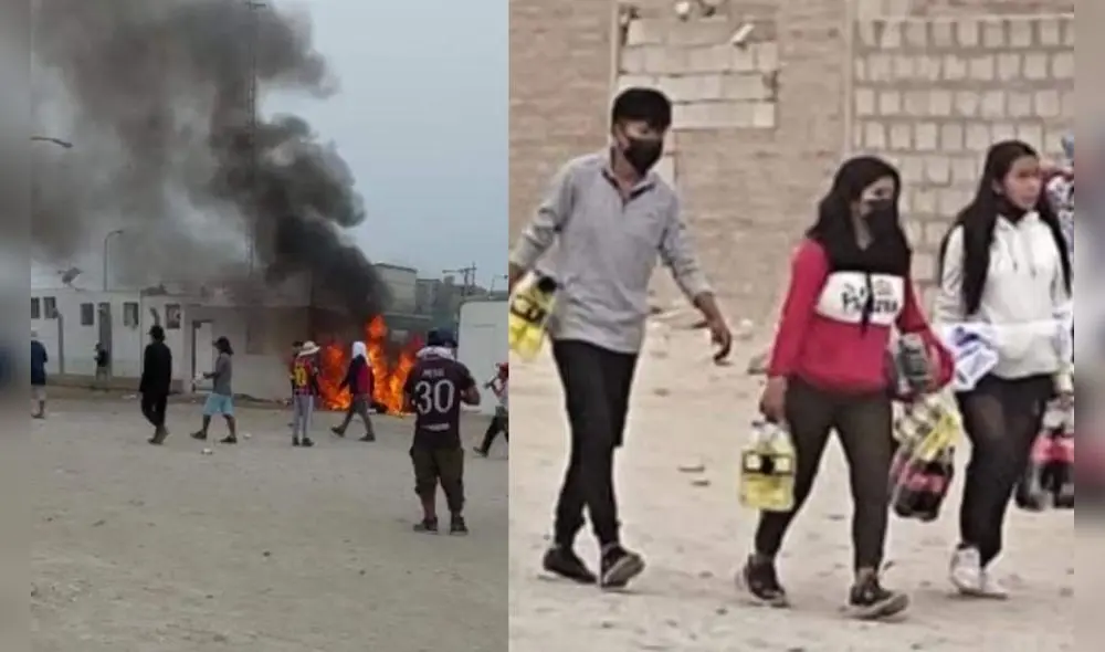 Arequipa. turba incendio la empresa Laive en Majes y saquearon Coca cola. Foto captura Majes Reporteros.