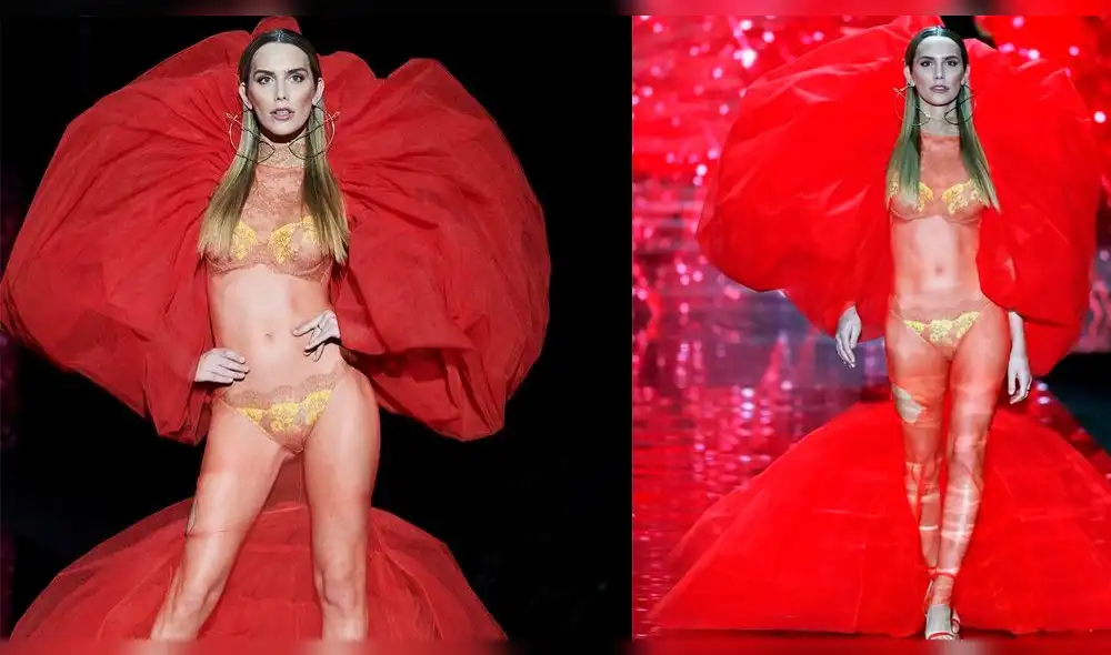 Angela Ponce sufre percance íntimo durante desfile en lencería
